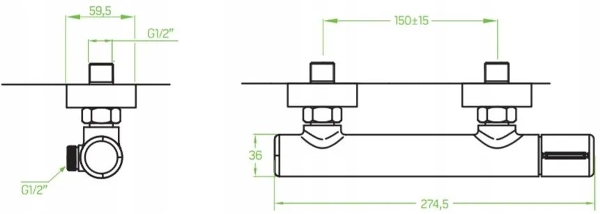 Laveo Pretto, nástenná termostatická sprchová batéria 150mm, čierna matná, LAV-BAO_740D