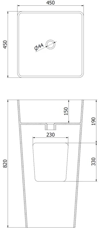 Mexen Adora, voľnestojace umývadlo z konglomerátu 45x45x82 cm, biela matná, 26564500
