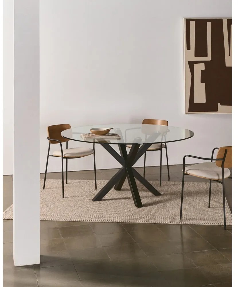 Čierny okrúhly jedálenský stôl so sklenenou doskou ø 150 cm Argo – Kave Home