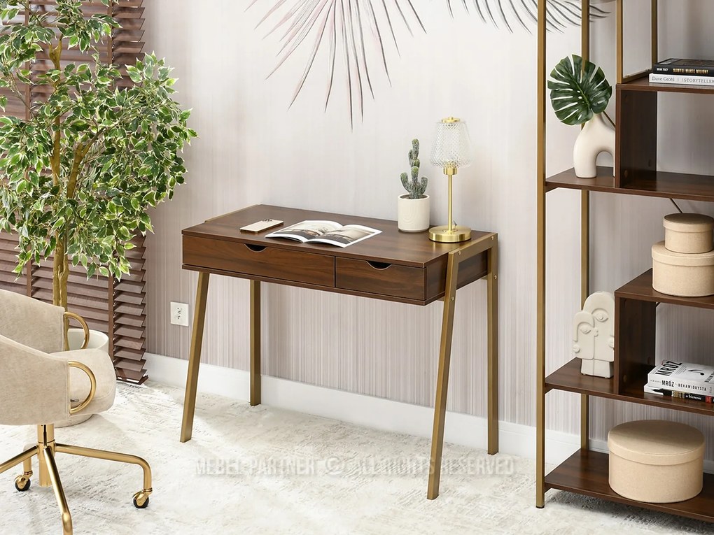 PC stolík Land (orech + zlatá). Akcia -20%. Vlastná spoľahlivá doprava až k Vám domov. 1109778
