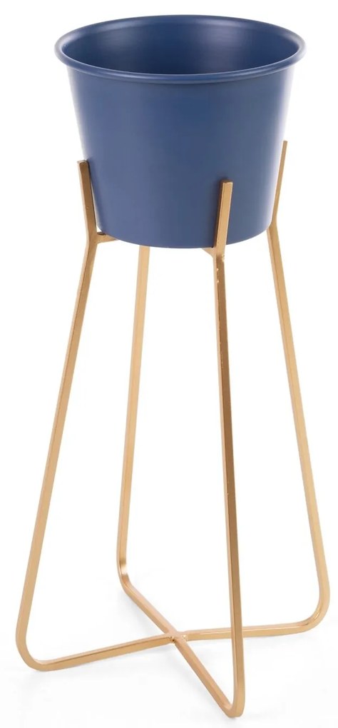 KOVOVÝ KVETINÁČ SO STOJANOM 19X34 CM MODRÁ