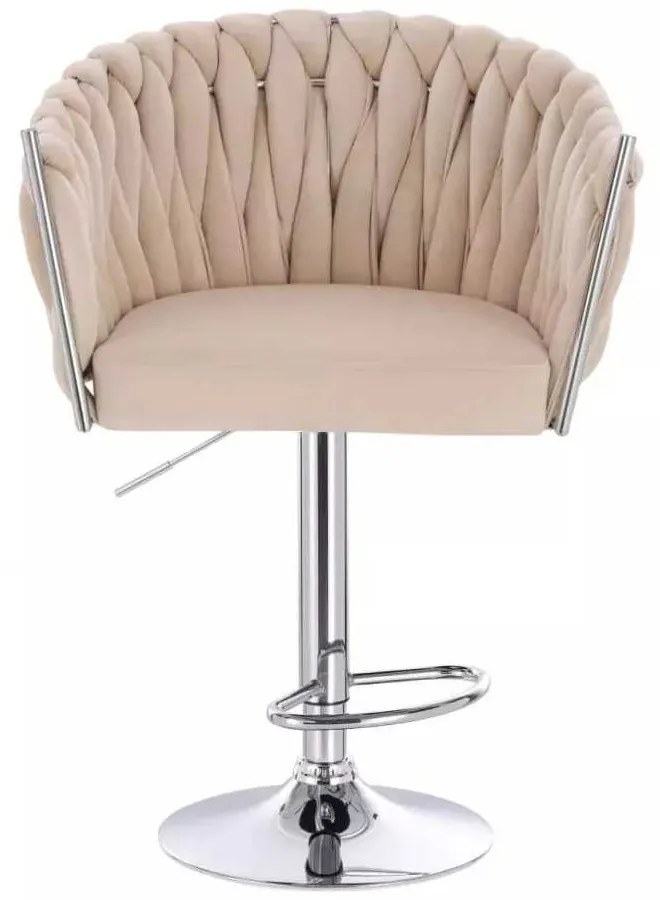 LuxuryForm DESIGN Barová stolička NORDEN VELUR na striebornom tanieri - krémová