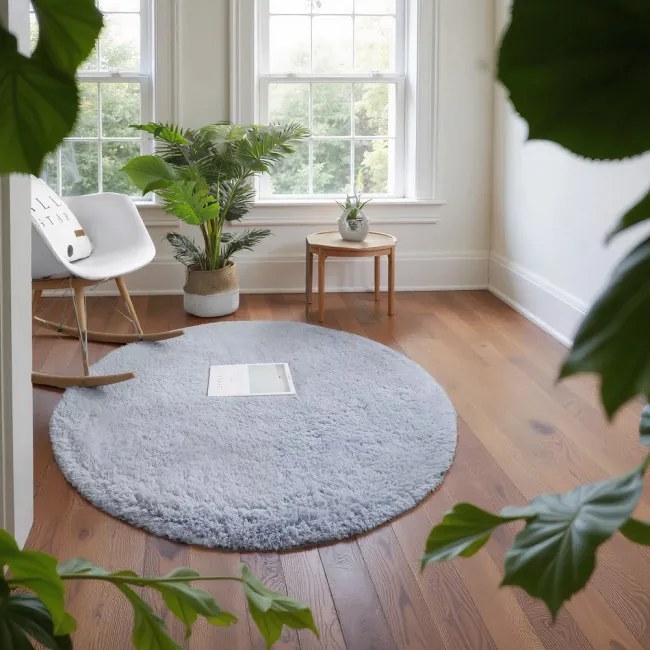 Protišmykový koberec ALPACA strieborný kruh