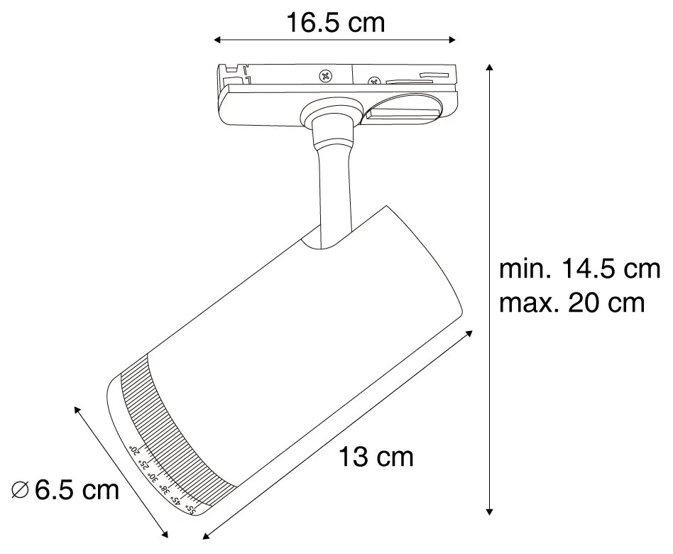 Moderný čierny reflektor pre 1-fázový koľajnicový systém vrátane LED otočného a naklápacieho - Iconic Zoom