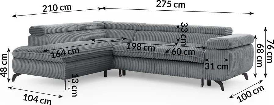 Sivá menčestrová rohová pohovka (ľavý roh/do L) Marbeya – Ropez