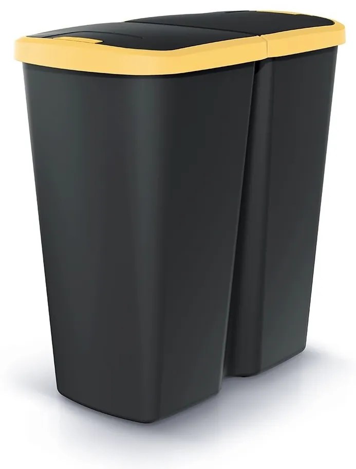 Odpadkový kôš DUO čierny, 45 l, žltá / čierna