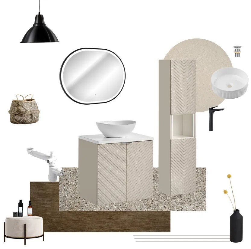 Závěsná skříňka pod umyvadlo Viva Cashmere s deskou 80 cm kašmír/dub coast evoke