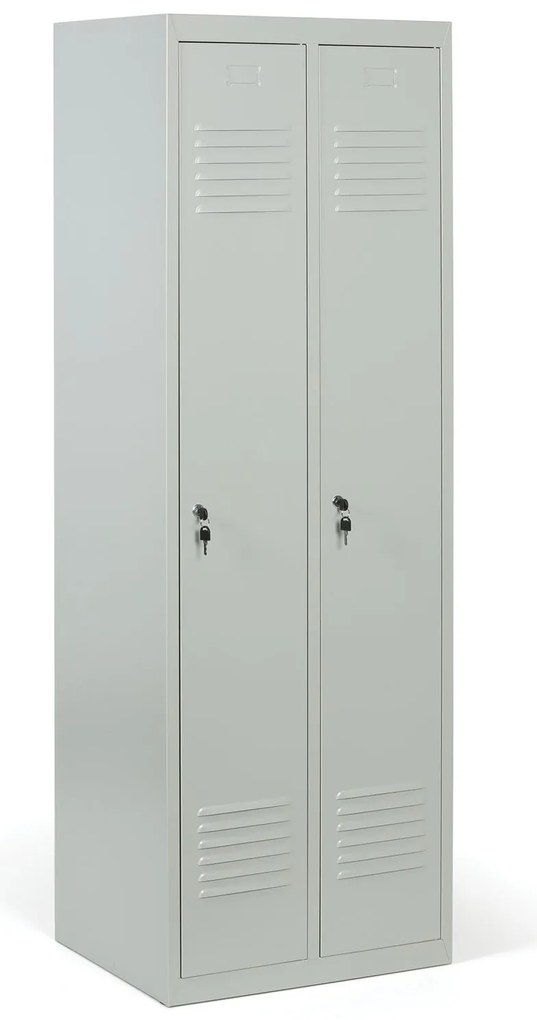 Kovová šatníková skrinka S2, 2-dverová, 1800 x 600 x 500 mm, cylindrický zámok, sivé dvere
