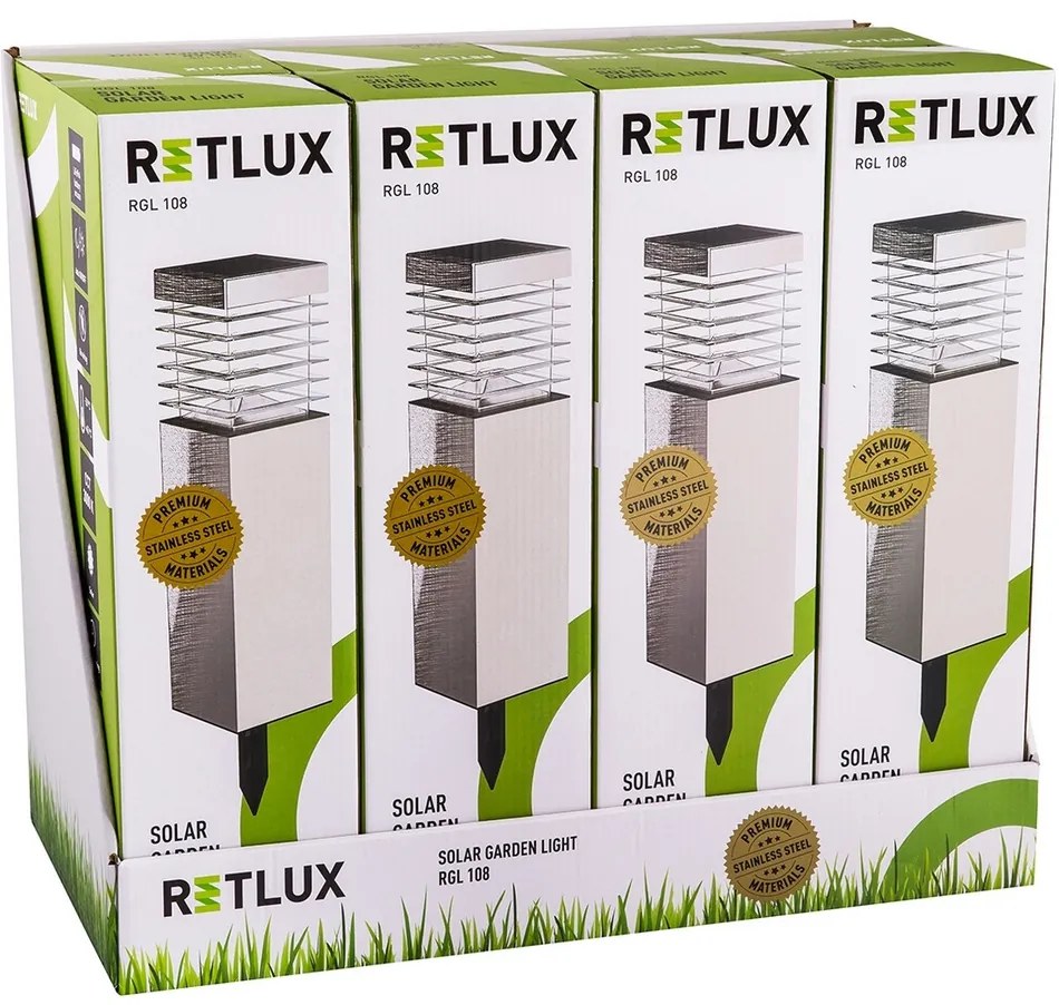 Retlux RGL 108 Solárne zapichovacie svietidlo nehrdz. oceľ, 1x LED teplá bílá