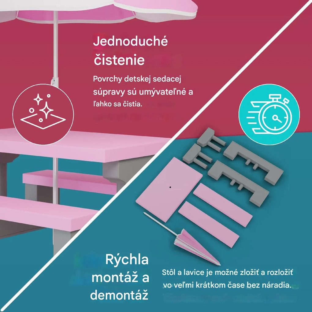 InternetovaZahrada Detský záhradný set so slnečníkom - ružový