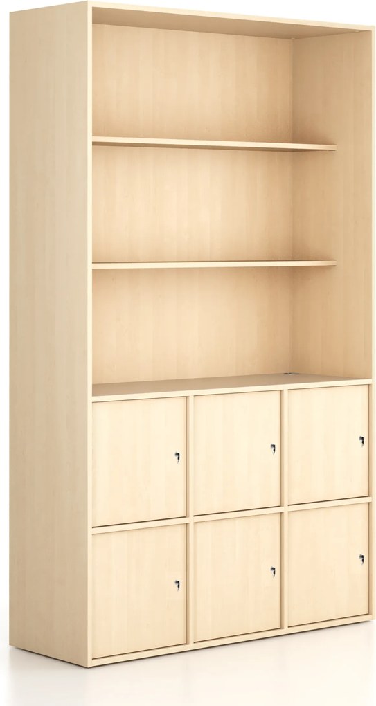 Kancelárska skriňa FRAME, 6x dvere, 2x polica, 1299 x 450 x 2162 mm, cylindrický zámok, breza