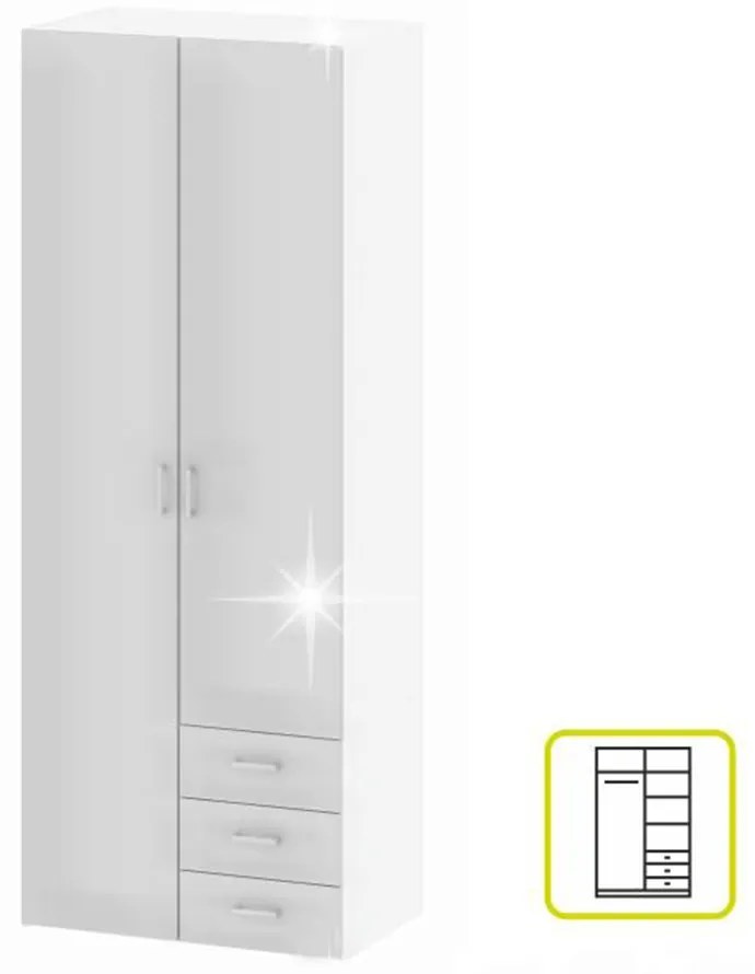 Skriňa, 2 -dverová, biela extra vysoký lesk HG, GWEN 70425