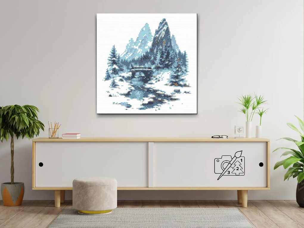 Gario Diamantové maľovanie Zasnežený most v horách Rozmery: 50 x 50 cm, Rámovanie: S vnútorným rámom, Diamanty: Okrúhle