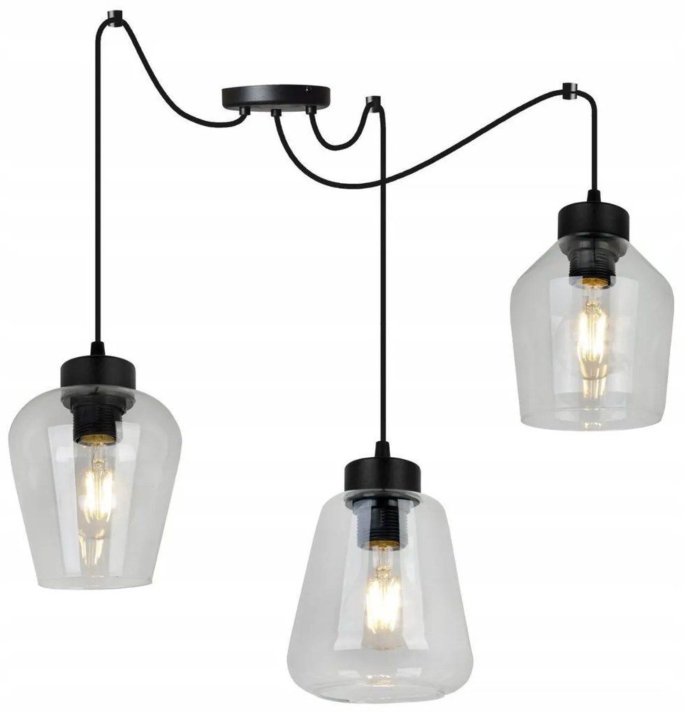 Závesné svietidlo Rijeka Spider 3, 3x transparentné sklenené tienidlo