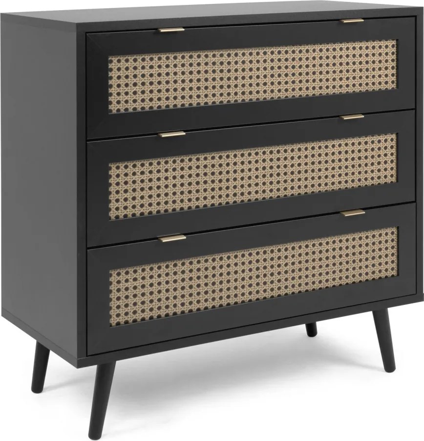 Zásuvková komoda Vienna, čierna/výplet