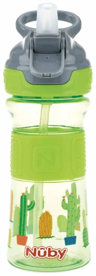 Fľaša športová s mäkkou sklopiteľnou slamkou 360 ml, zelená, 3+