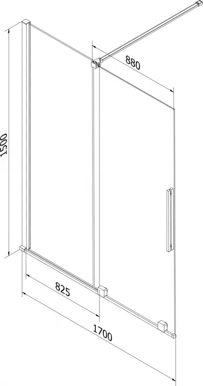 Mexen Velar, 2-krídlová posuvná vaňová zástena 170 x 150 cm, 8mm číre sklo, brúsená oceľ, 896-170-000-01-97