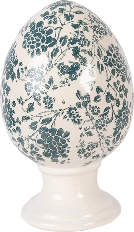 Keramické vajíčko na podstavci so zelenými kvetmi Tien French L - Ø 15*24 cm