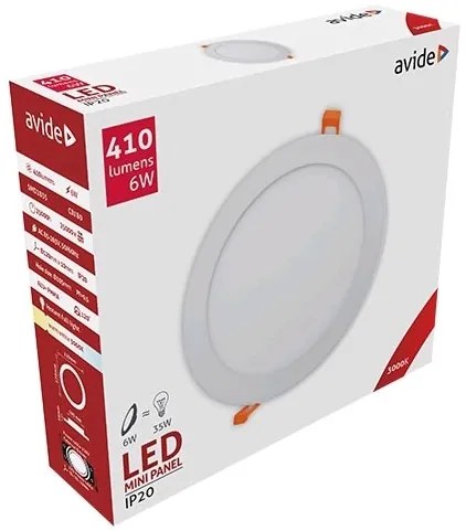AVIDE Zápustný LED panel, 6W, teplá biela, 12cm, okrúhly, biely
