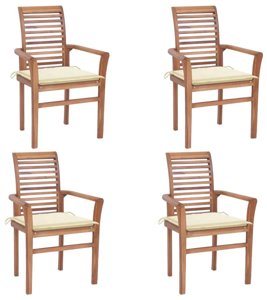 Jedálenské stoličky 4 ks krémové podložky tíkový masív