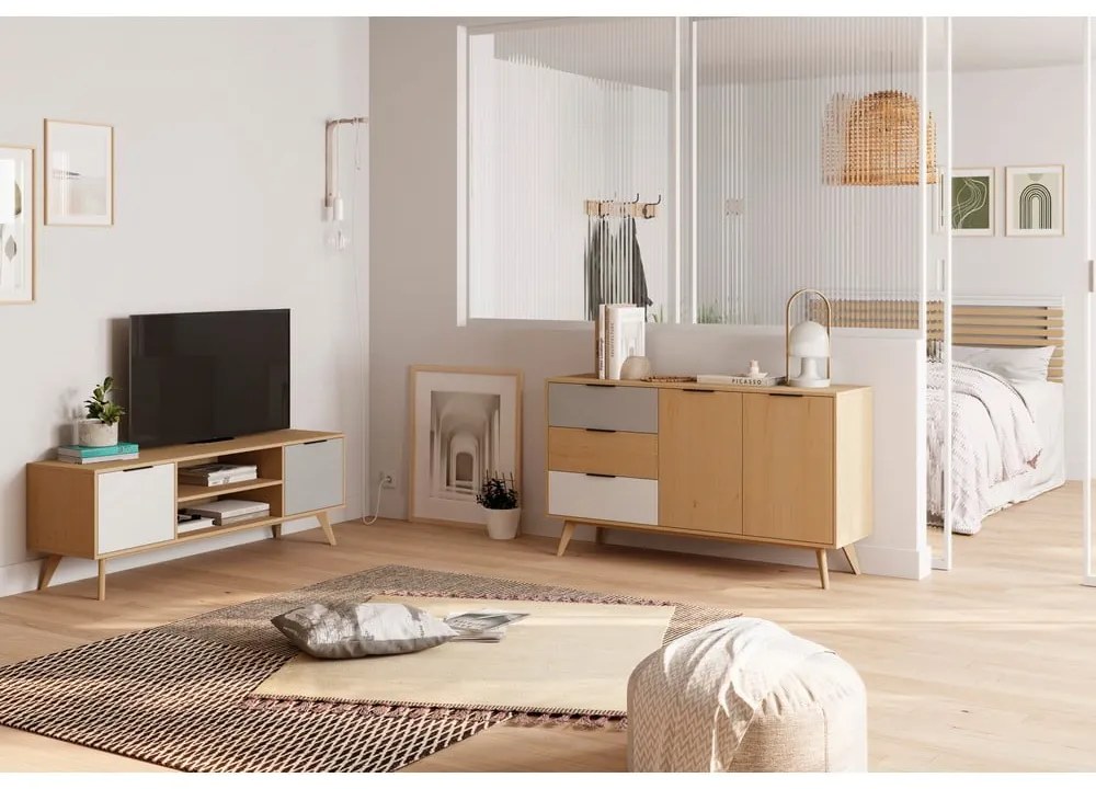 TV stolík z borovicového dreva v prírodnej farbe 140x53 cm Elfa - Marckeric