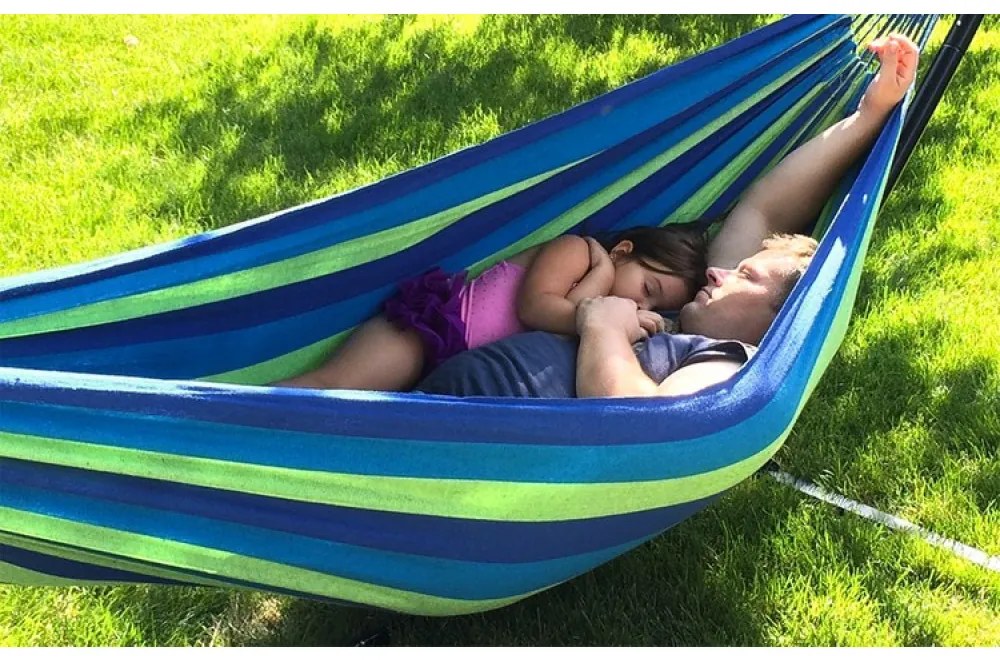 Modrozelená hojdacia sieť HAMMOCK pre 2 osoby 200x150 cm