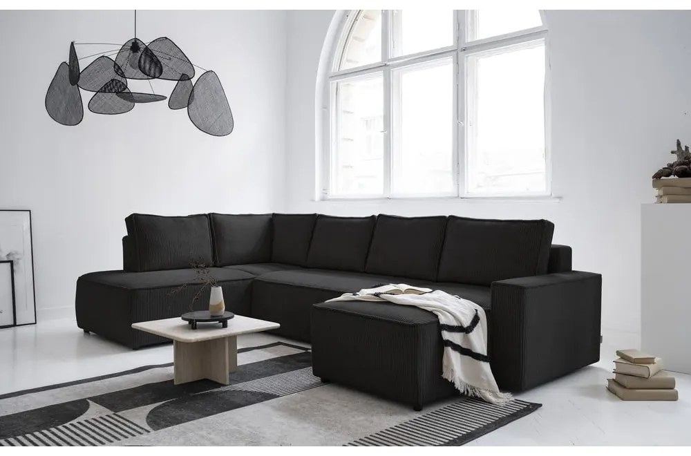 Antracitovosivá menčestrová rozkladacia rohová pohovka (ľavý roh/do tvaru "U") Brave Dave – Miuform