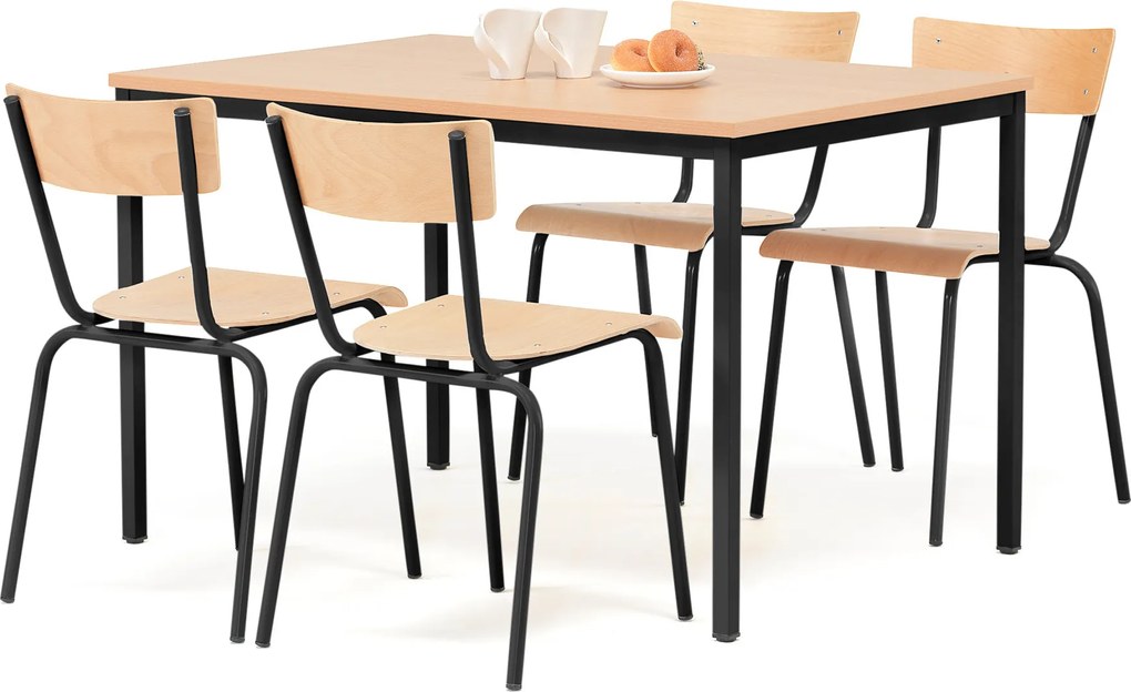 Jedálenská zostava: stôl 1200x800 mm + 4 stoličky, buk/čierna
