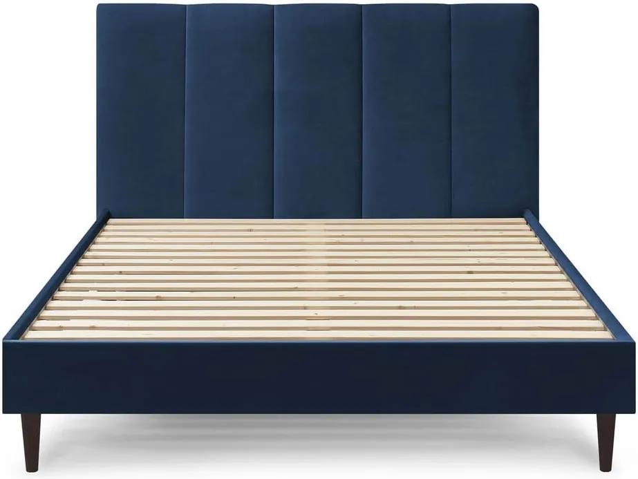Tmavomodrá zamatová dvojlôžková posteľ Bobochic Paris Vivara Dark, 160 x 200 cm
