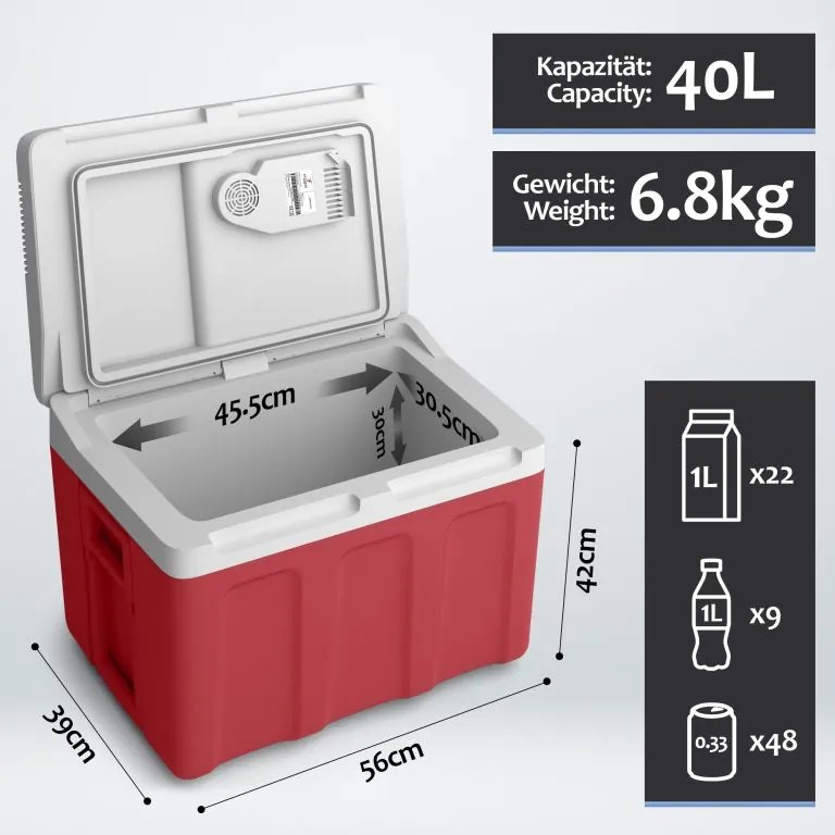 Jago Elektrický chladiaci box 2 v 1, 40 l, červená