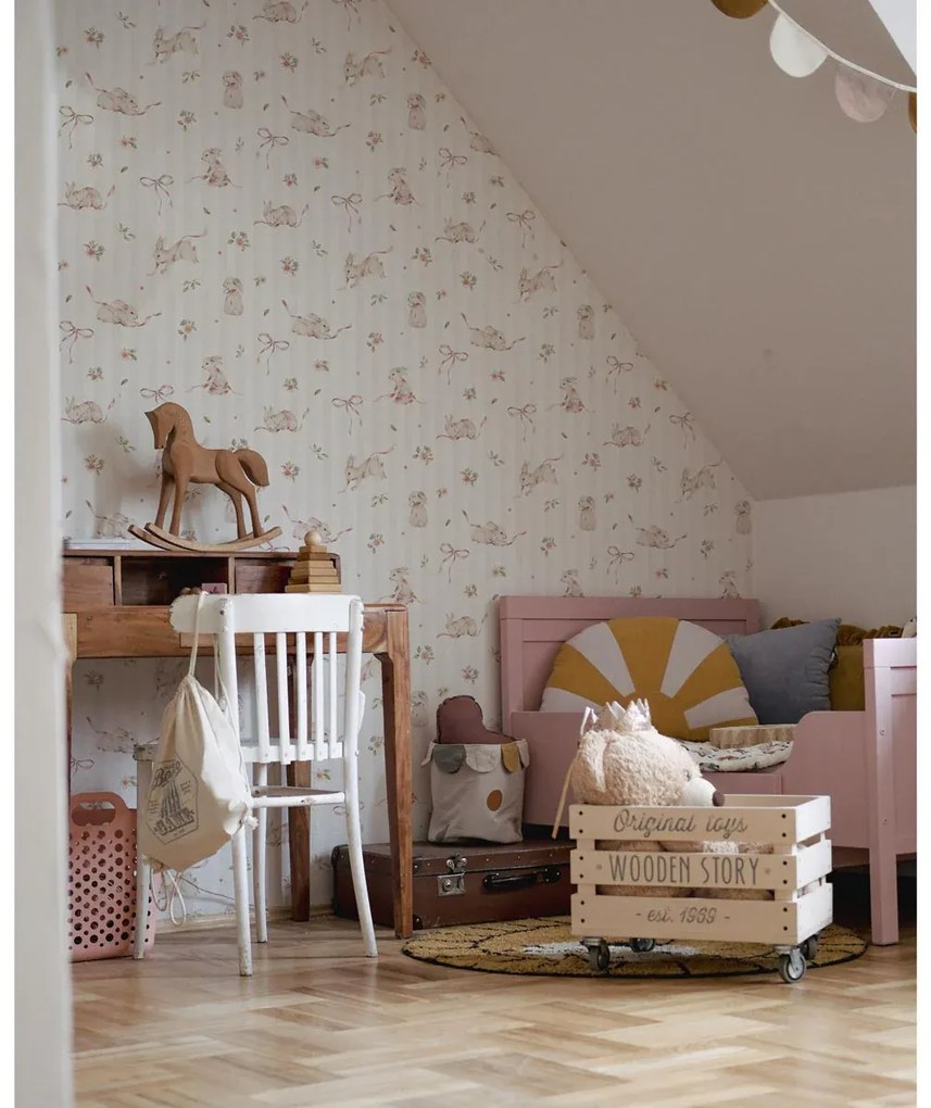 Tapeta ružové králiky s pruhmi 280x50 cm