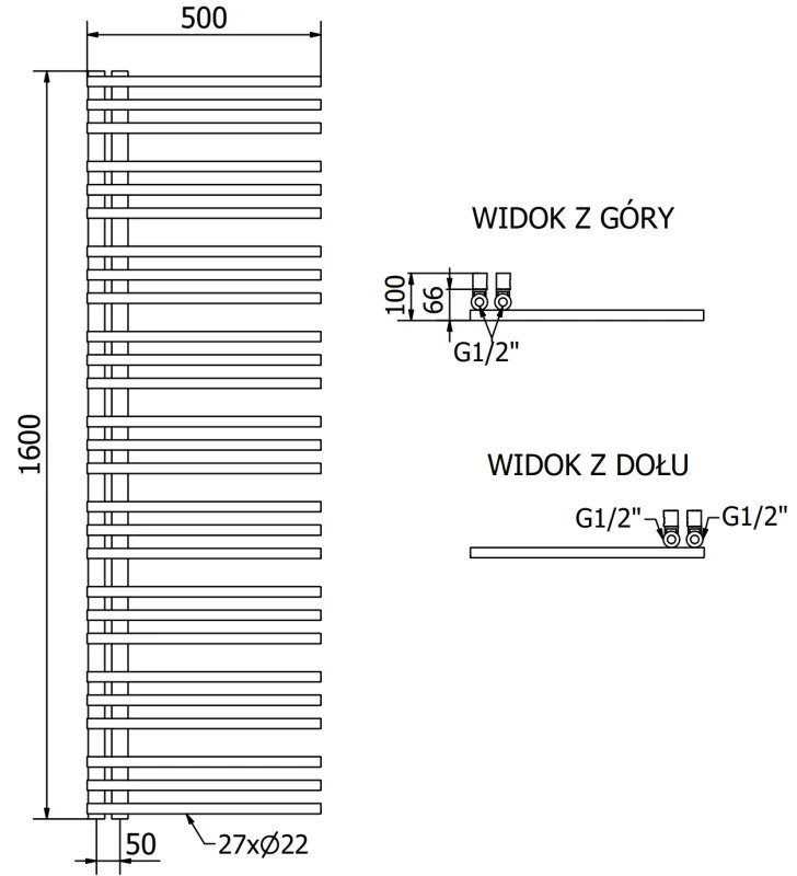 Mexen Neptun, vykurovacie teleso 1600 x 500 mm, 662 W, čierna, W101-1600-500-00-70