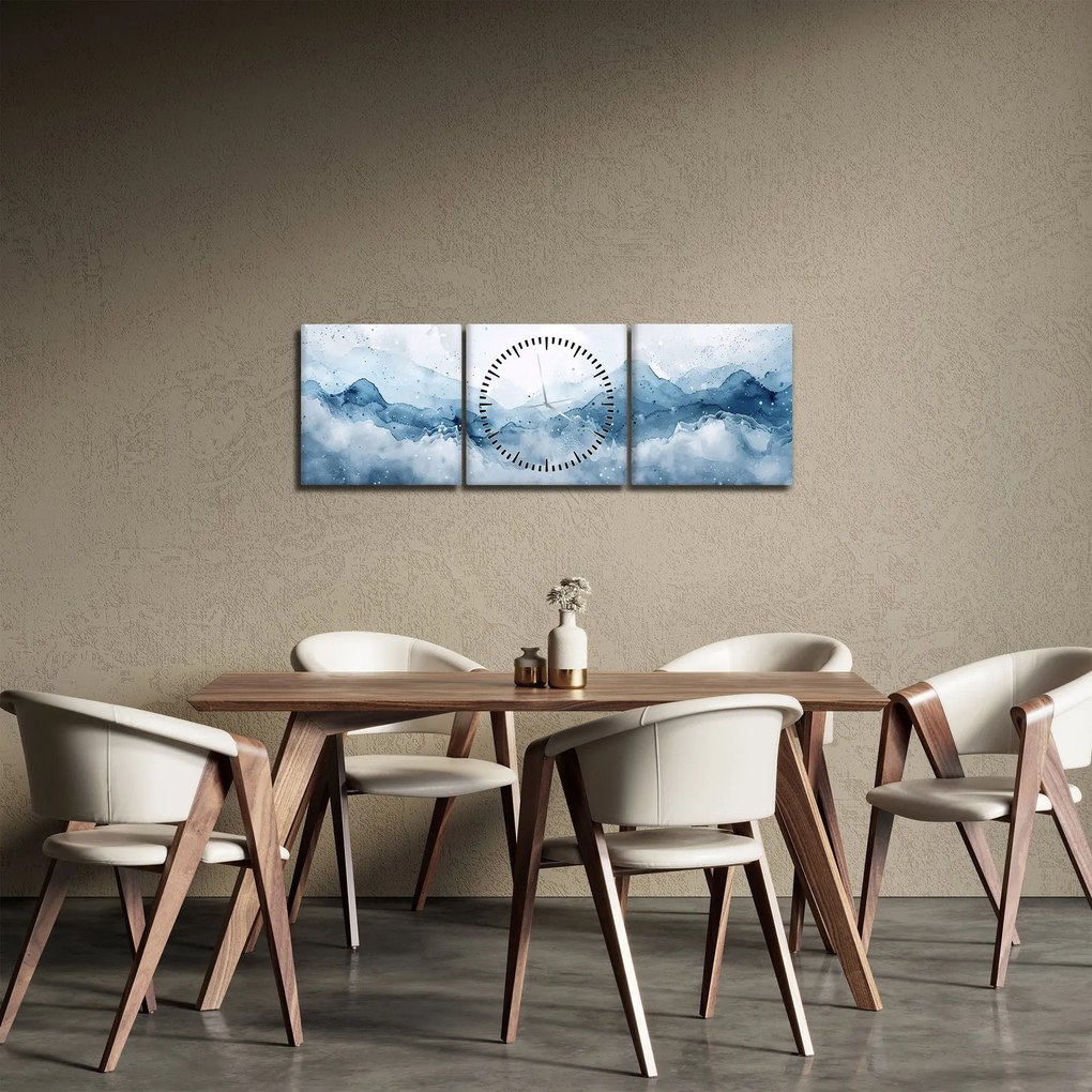 Obraz - Mraky a vlny, akvarel (s hodinami) (90x30 cm)