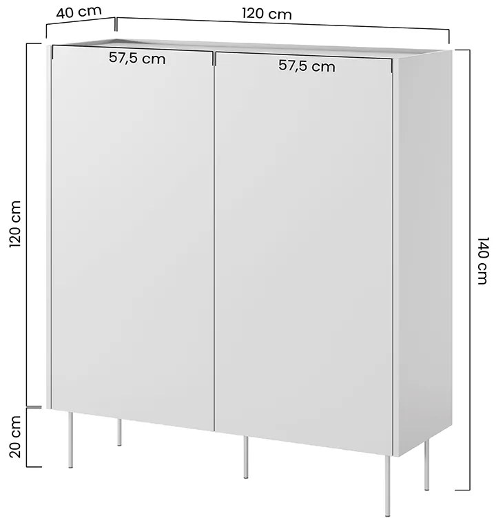 Vysoká komoda Desin 120 cm s 2 ukrytými zásuvkami - olivová / dub nagano