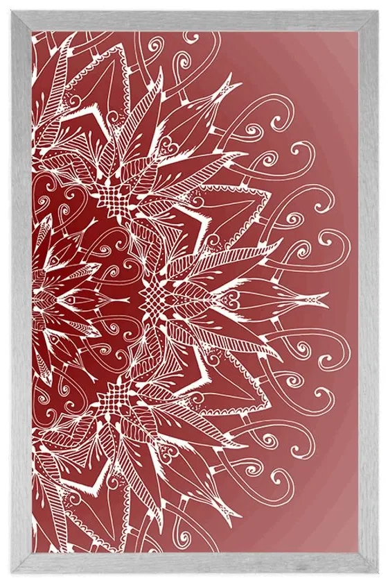 Plagát biela Mandala na červenom pozadí - 30x45 silver