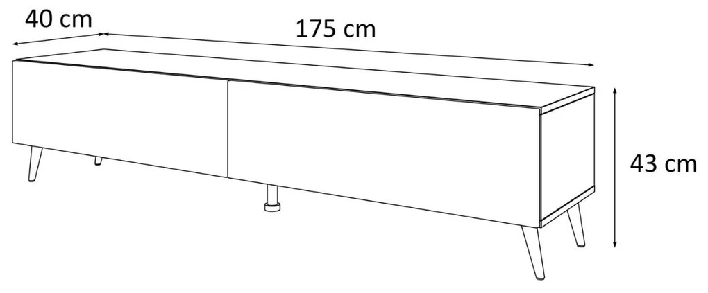 TV STOLÍK ELEGANTE 3 ČIERNY MATNÝ + ČIERNE NOŽIČKY 175 cm