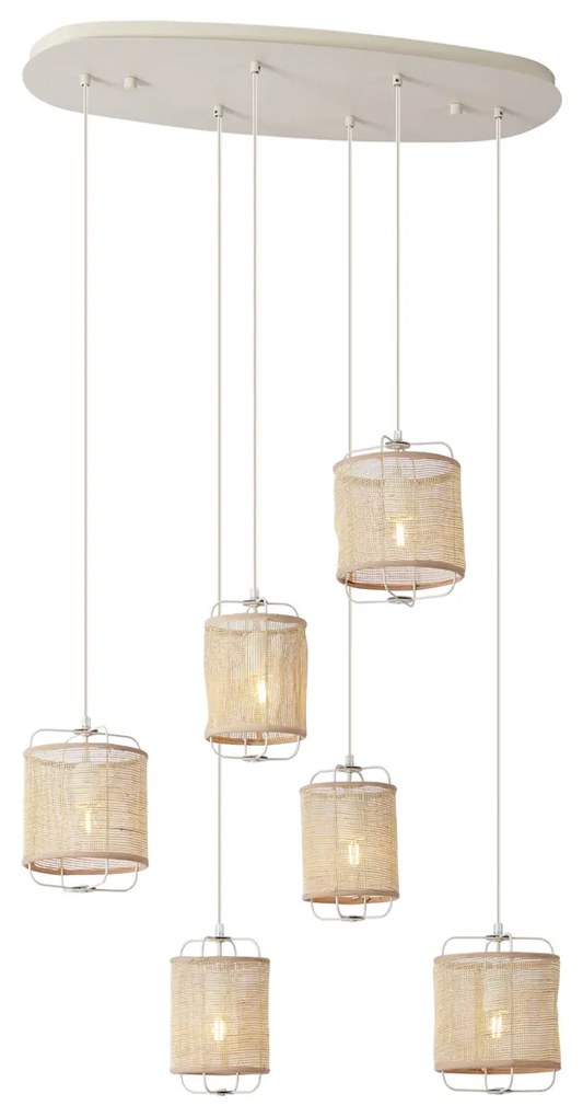 Japandi závesná lampa béžová s látkovými tienidlami 6-svetiel - Yente