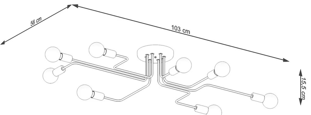 Stropné svietidlo Vector 8, čierne telo svietidla