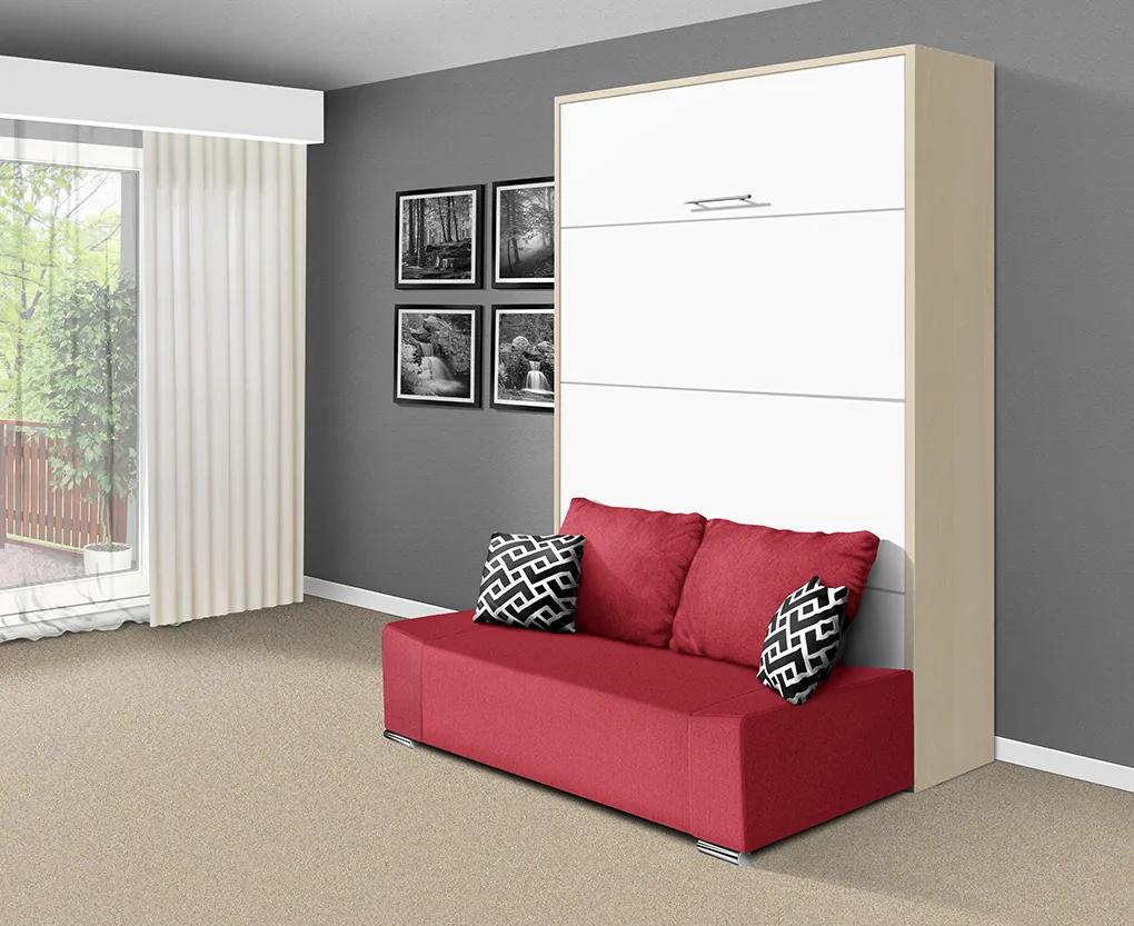 Nabytekmorava Sklápacia posteľ s pohovkou VS 21058P 200x140 farba pohovky: Červená, Typ farebného prevedenia: Dub sonoma tmavý / dvere biele LESK