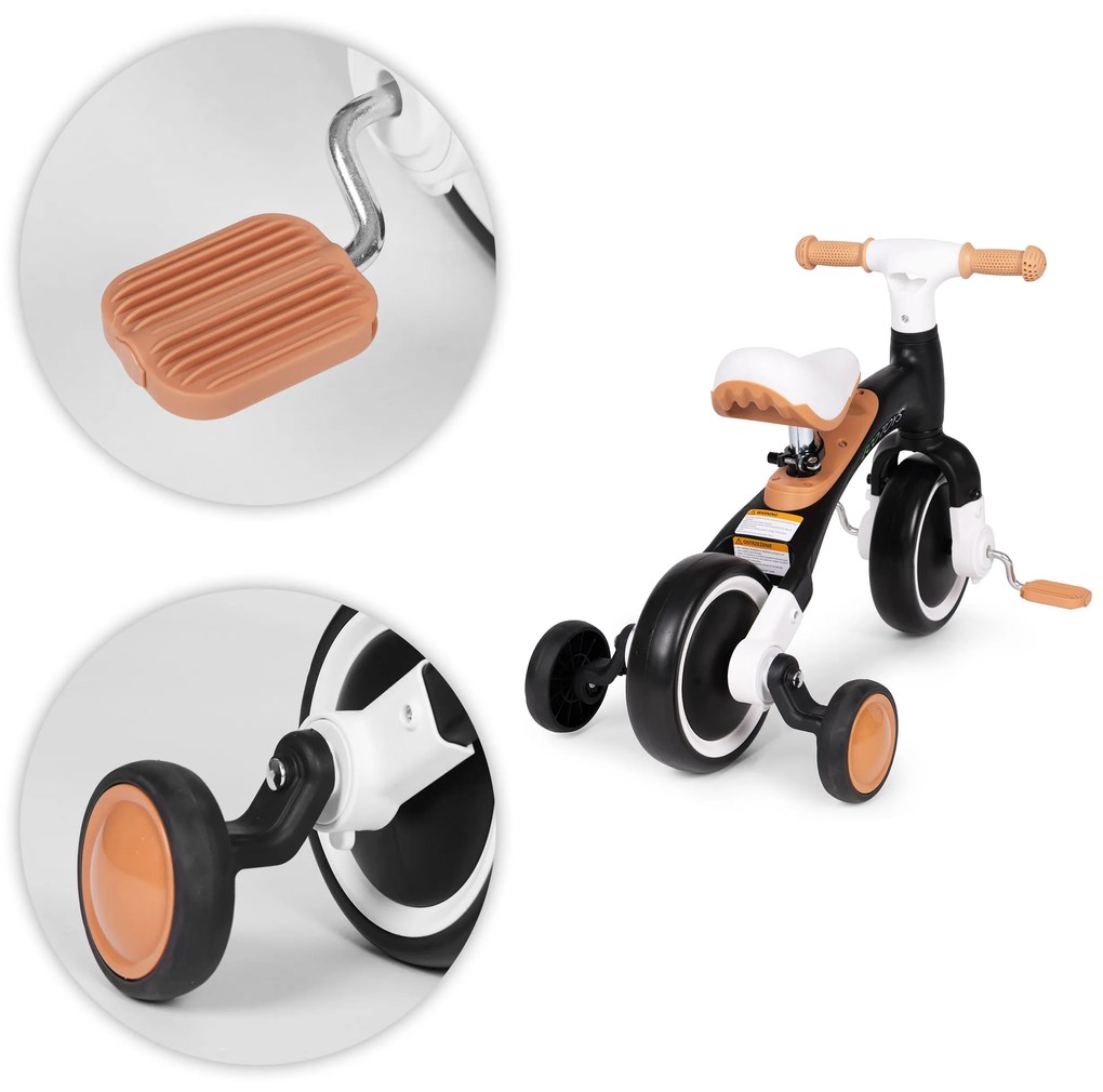 Balančný bicykel s pedálmi + tréningové postranné kolieska 3v1 čierne, ECOTOYS