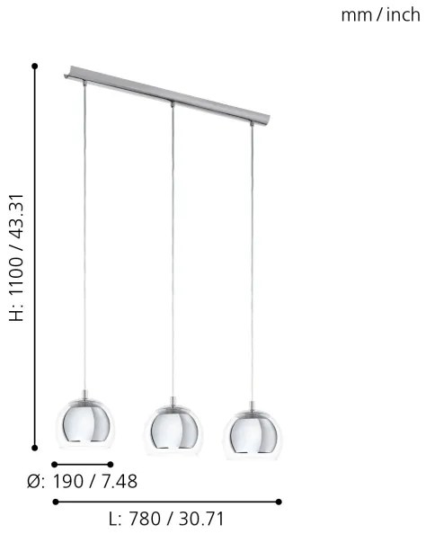 Eglo 94593 - Luster ROCAMAR 3xE27/60W/230V