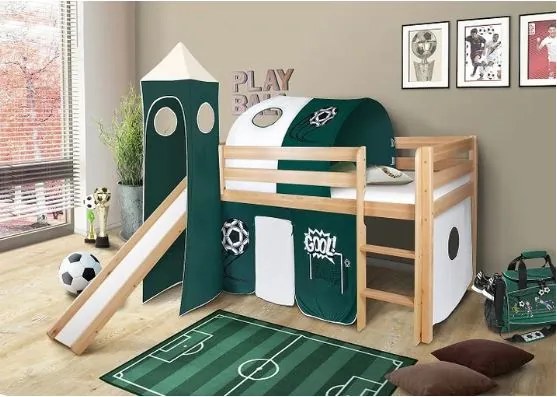 Detská vyvýšená posteľ so šmýkačkou FUTBAL - PRÍRODNÉ