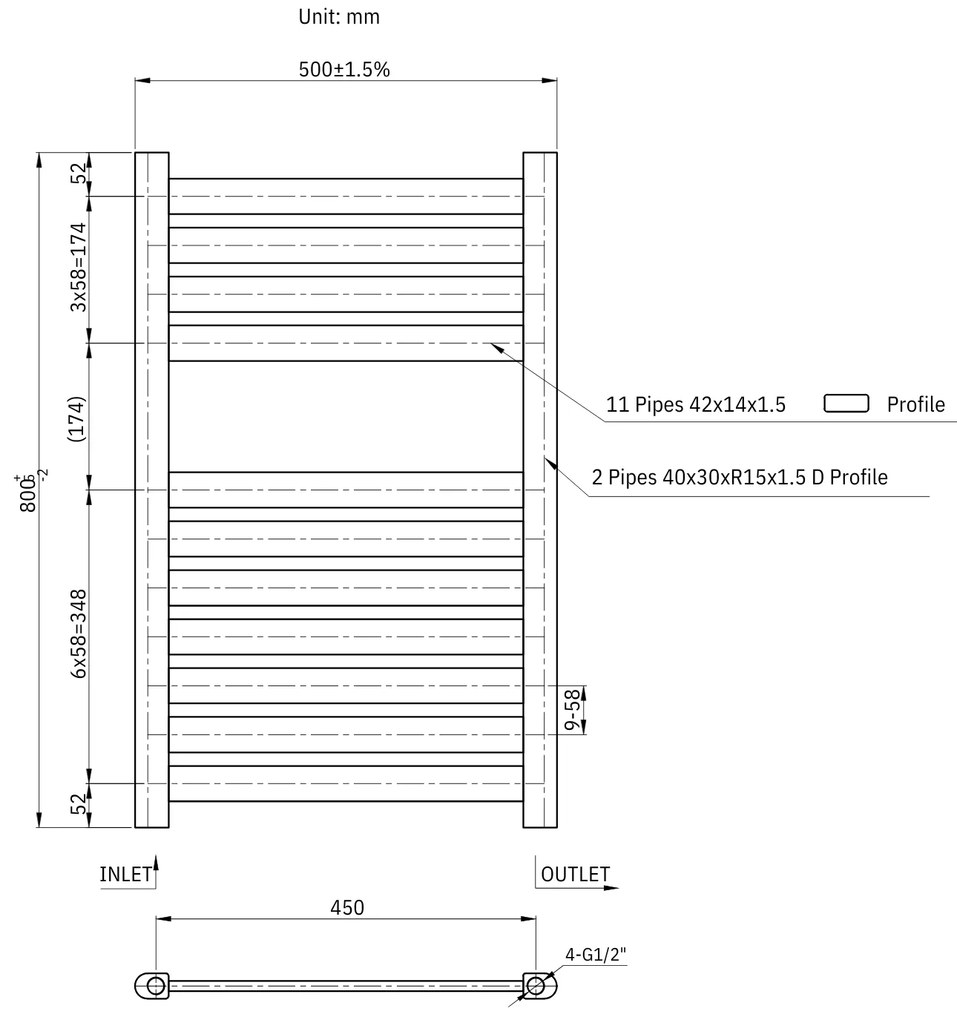 Gamma Artic, vykurovacie teleso 500x800 mm, 327 W, biela matná, GMA-ARCT-8050-WH