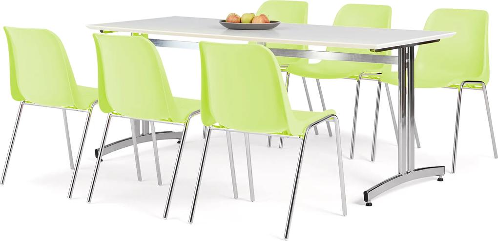 Jedálenská zostava 1x stôl Š 1800 x H 700, biela / chróm, 6x stolička zelen