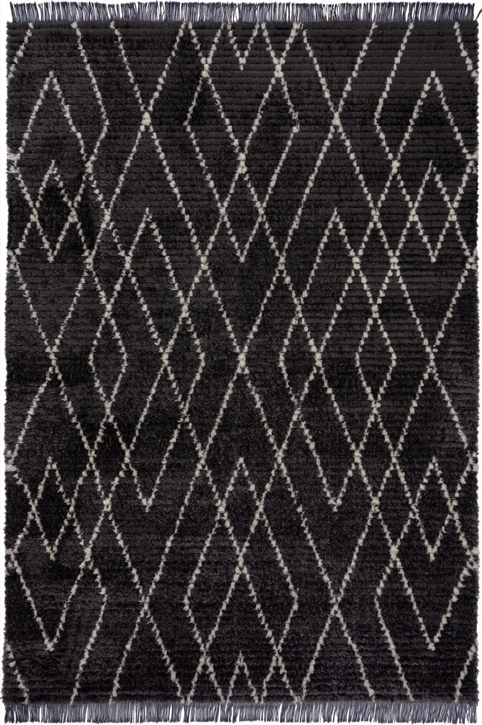 Flair Rugs, AKCIA: 160x230 cm Kusový koberec Domino Aisha Berber Monochrome, čierna, čiernobiela, obývacia izba