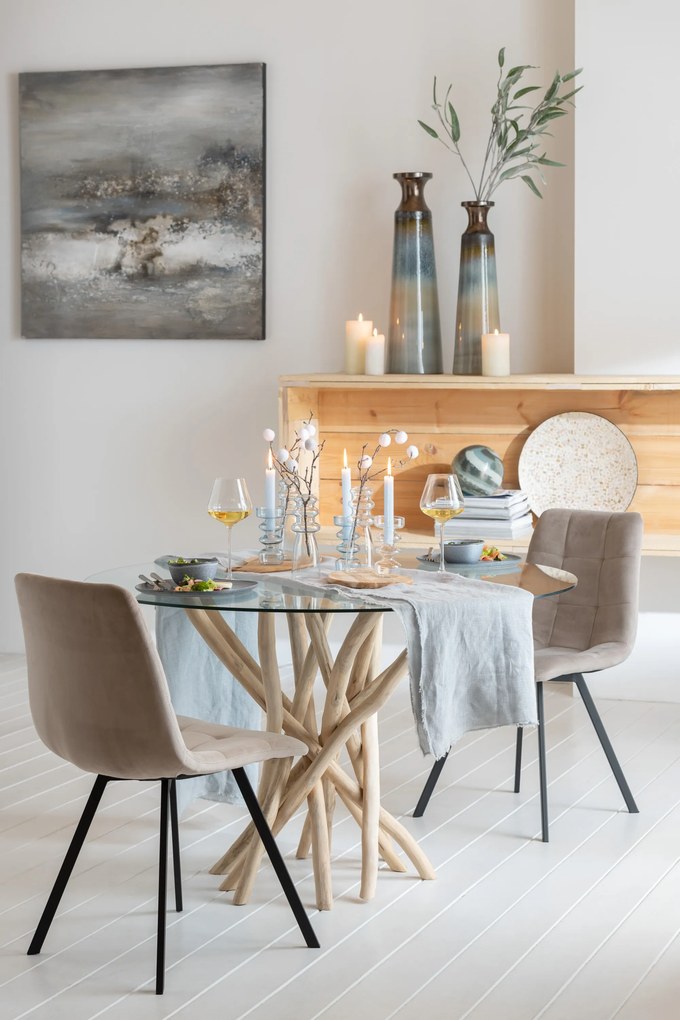 Jedálenský okrúhly drevený stôl so sklenenou doskou Branches - Ø120* 75 cm