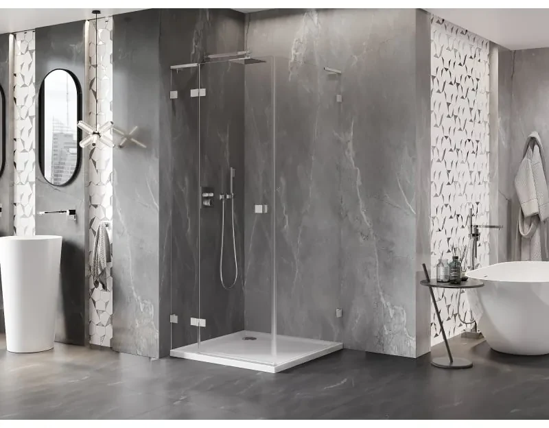 Mexen Lunar, L sklápací sprchový kút ľavý 90 x 90 cm, 8mm číre sklo, oceľový profil, 834L-090-090-97-00-L
