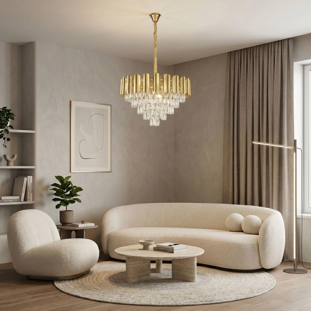 Toolight Toolight, krištáľová závesná lampa Ø60 cm, 9×E14, SWE100-CP, zlatá, OSW-30223