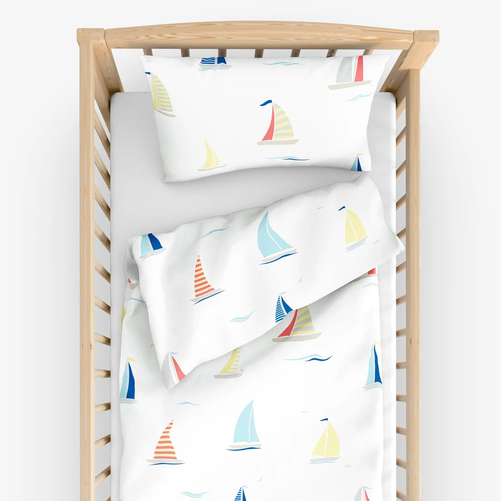 Goldea detské bavlnené obliečky do postieľky - plachetnice 90 x 130 a 40 x 60 cm