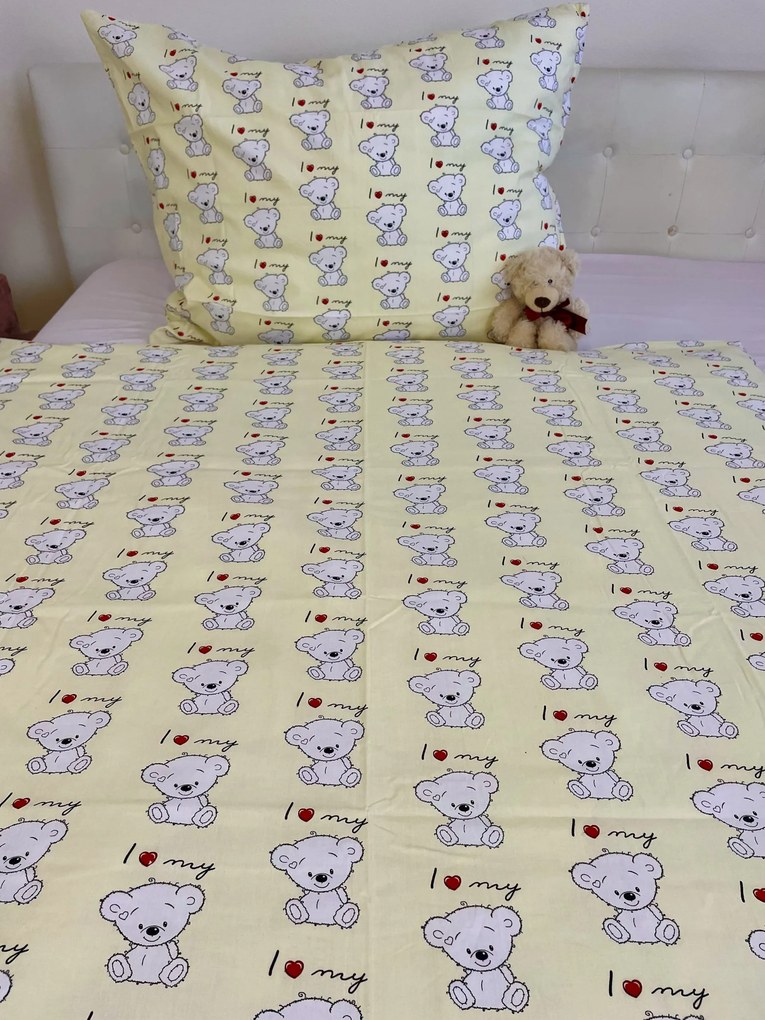 Obliečky bavlnené detské Bear love - 1x Vankúš 90x70cm, 1x Paplón 140x200cm